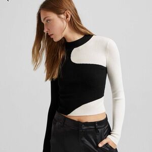 Bershka Black and White Ribbed Top